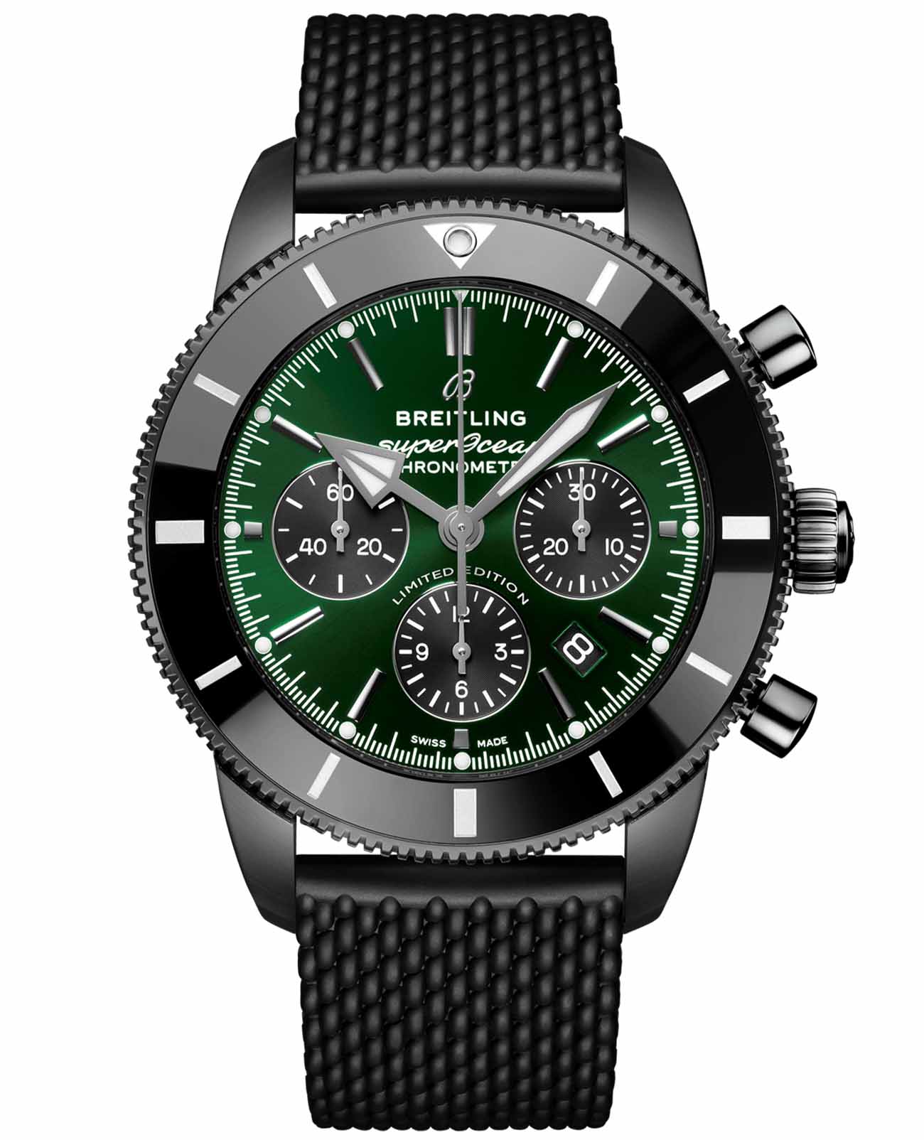 Breitling Breitling Superocean Heritage B01 Chronograph 44 MB01621A1L1S1  MB01621A1L1S1 механические мужские часы зеленый циферблат, браслет каучук — вид спереди