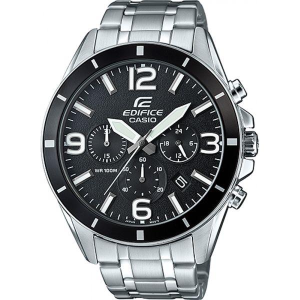 Casio Casio Edifice EFR-553D-1B EFR EFR-553D-1B кварцевые мужские часы черный циферблат, браслет 18-каратное желтое золото — вид спереди