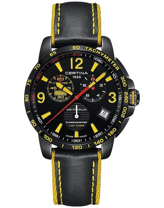 Certina Certina DS Podium Chronograph Lap Timer C034.453.36.057.10  C0344533605710 кварцевые мужские часы черный циферблат, браслет кожаный — вид спереди