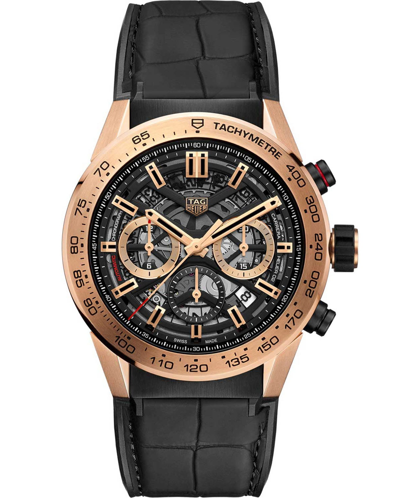 TAG Heuer TAG Heuer Carrera CBG2A51.FC6450  CBG2A51.FC6450 механические мужские часы черный циферблат, браслет кожа + каучук — вид спереди