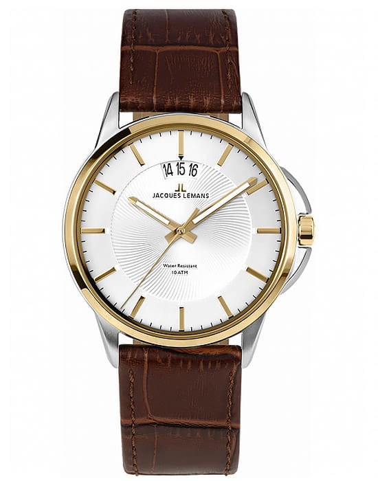 Jacques Lemans Jacques Lemans 1-1540H  1-1540H кварцевые мужские часы серый циферблат, браслет кожаный — вид спереди