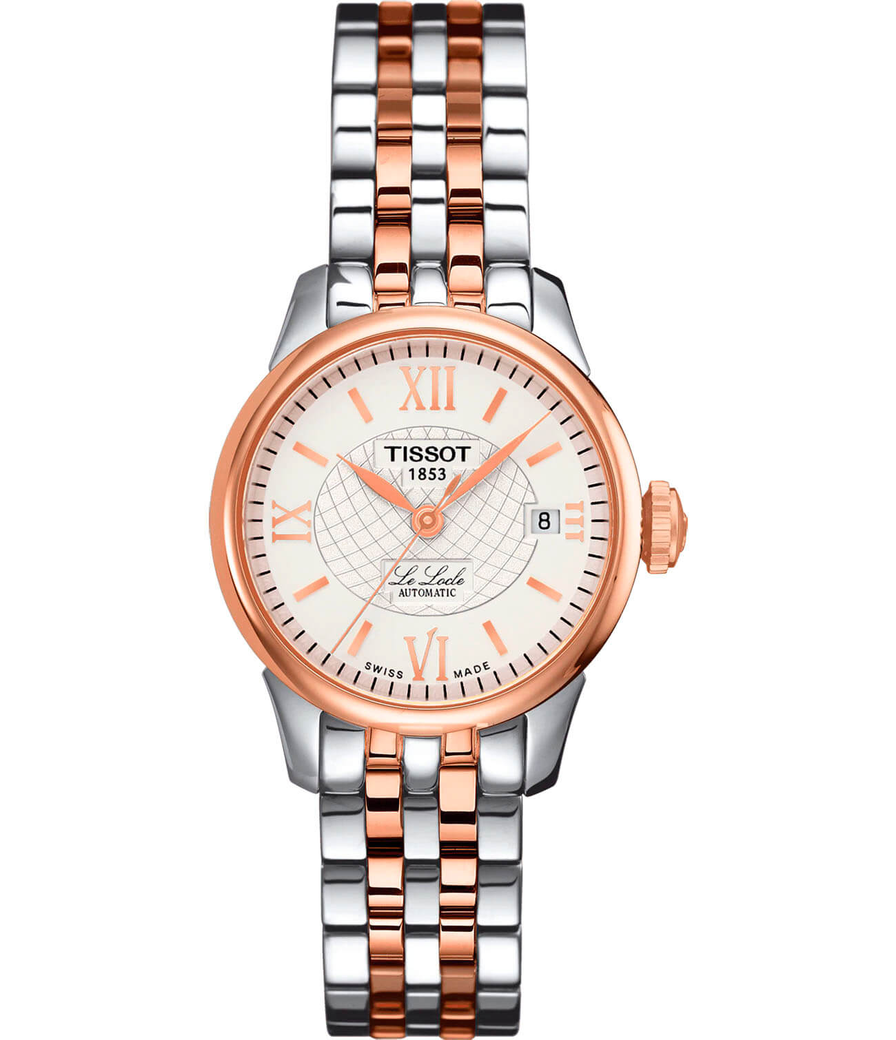 Tissot Tissot Le Locle Automatic Small Lady (25.30) T41.2.183.33 Le Locle Automatic T41218333 механические женские часы белый циферблат, браслет сталь c pvd покрытием — вид спереди