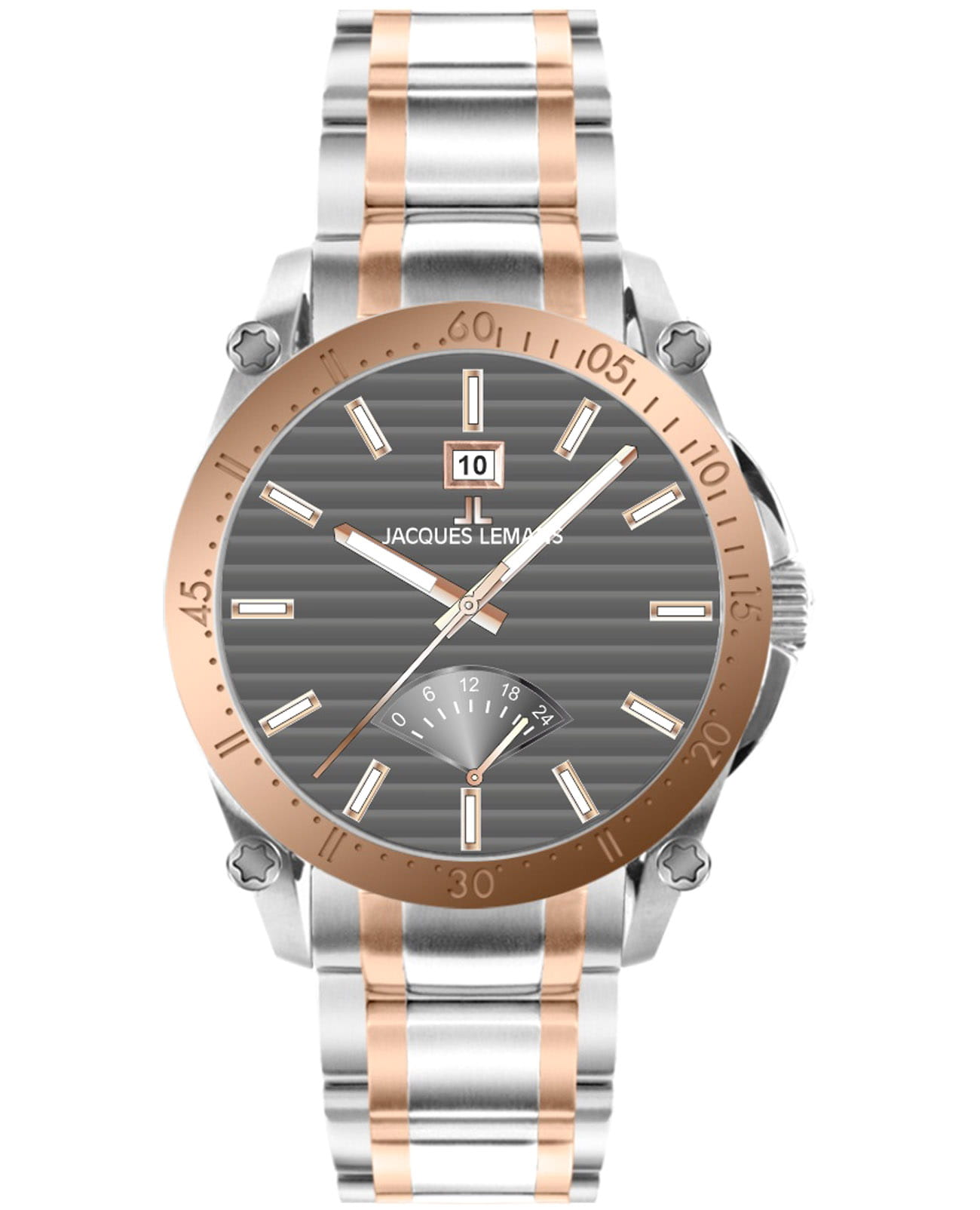 Jacques Lemans Jacques Lemans Derby 1-2202O  1-2202O кварцевые мужские часы серый циферблат, браслет нержавеющая сталь с pvd-покрытием — вид спереди
