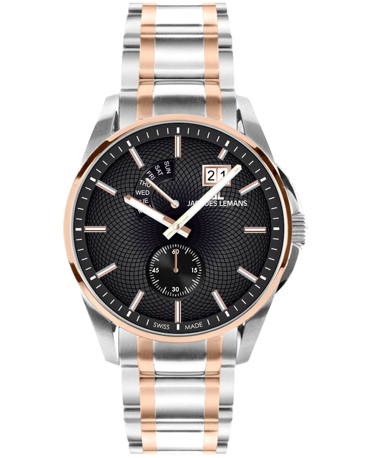 Jacques Lemans Jacques Lemans Derby 1-2199Q  1-2199Q кварцевые мужские часы черный циферблат, браслет нержавеющая сталь с pvd-покрытием — вид спереди
