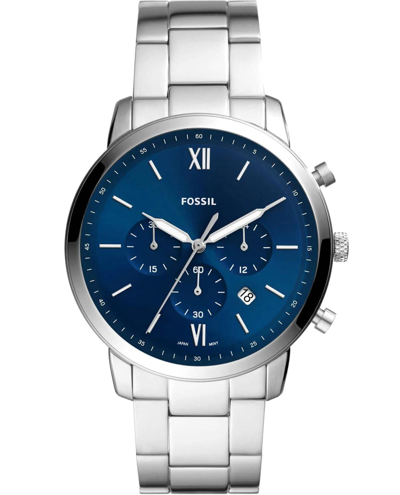 Fossil Fossil FB-02  FS5792  FS5792 кварцевые мужские часы синий циферблат, браслет нержавеющая сталь — вид спереди