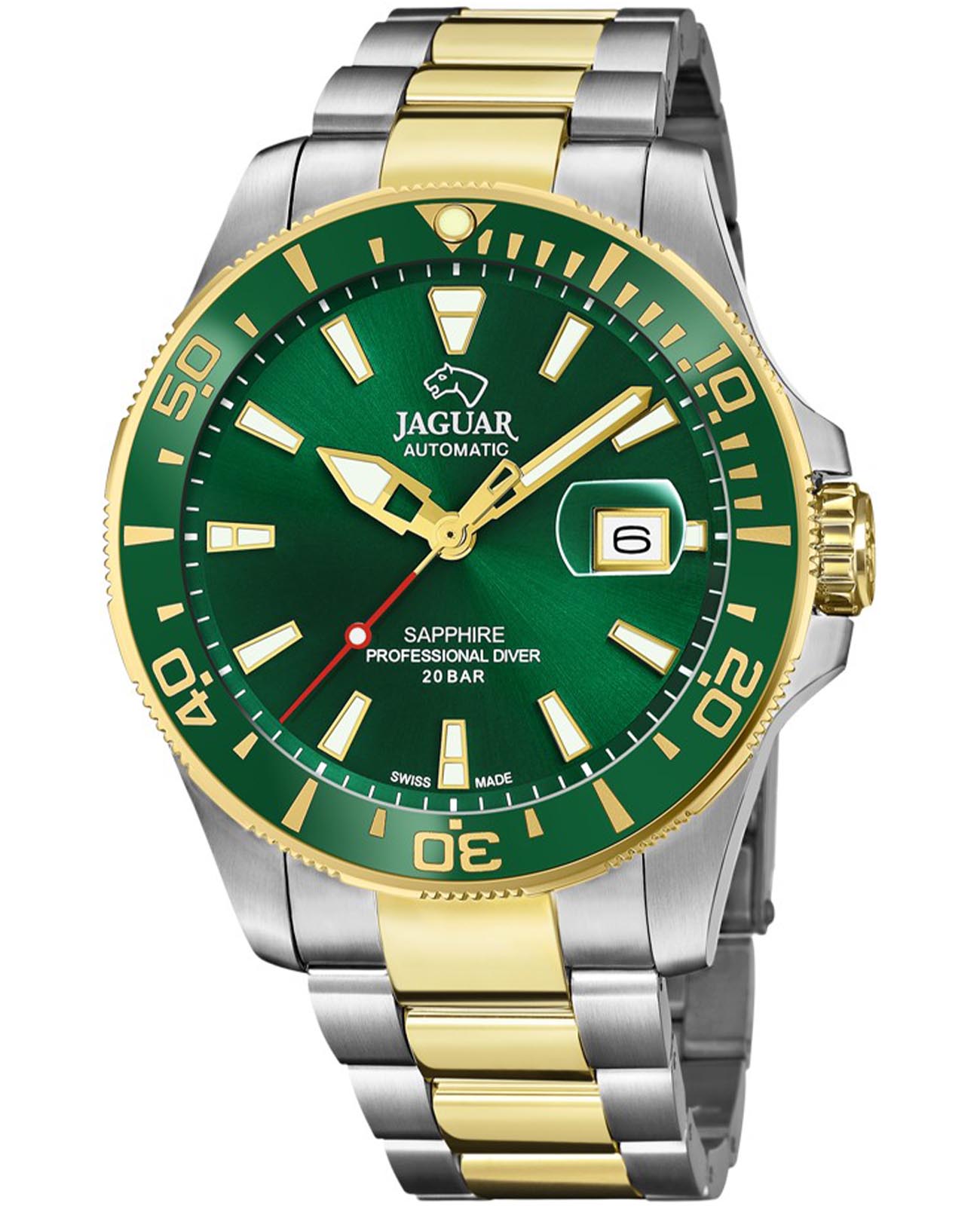 Jaguar Jaguar Automatic Diver J887/2  J887/2 механические мужские часы зеленый циферблат, браслет нержавеющая сталь с pvd-покрытием — вид спереди