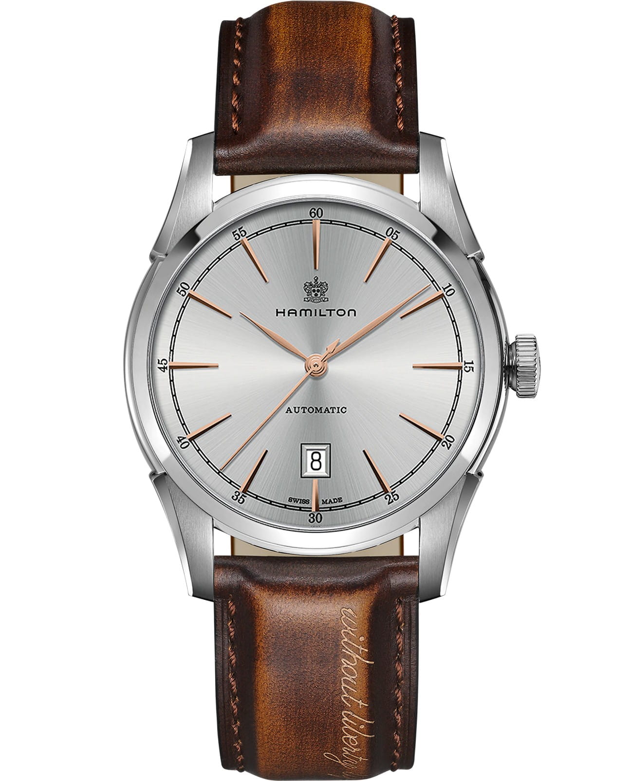 Hamilton Hamilton American Classic Spirit of Liberty Auto H42415551  H42415551 механические мужские часы серебристый циферблат, браслет кожаный — вид спереди