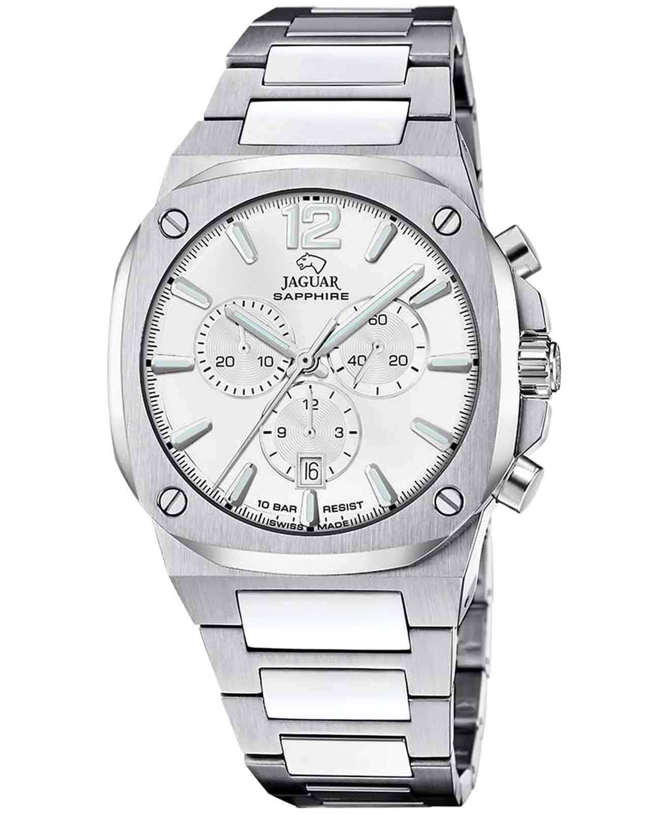 Jaguar Jaguar Rond Carre J1025/4  J1025/4 кварцевые мужские часы серебристый циферблат, браслет нержавеющая сталь 316l — вид спереди