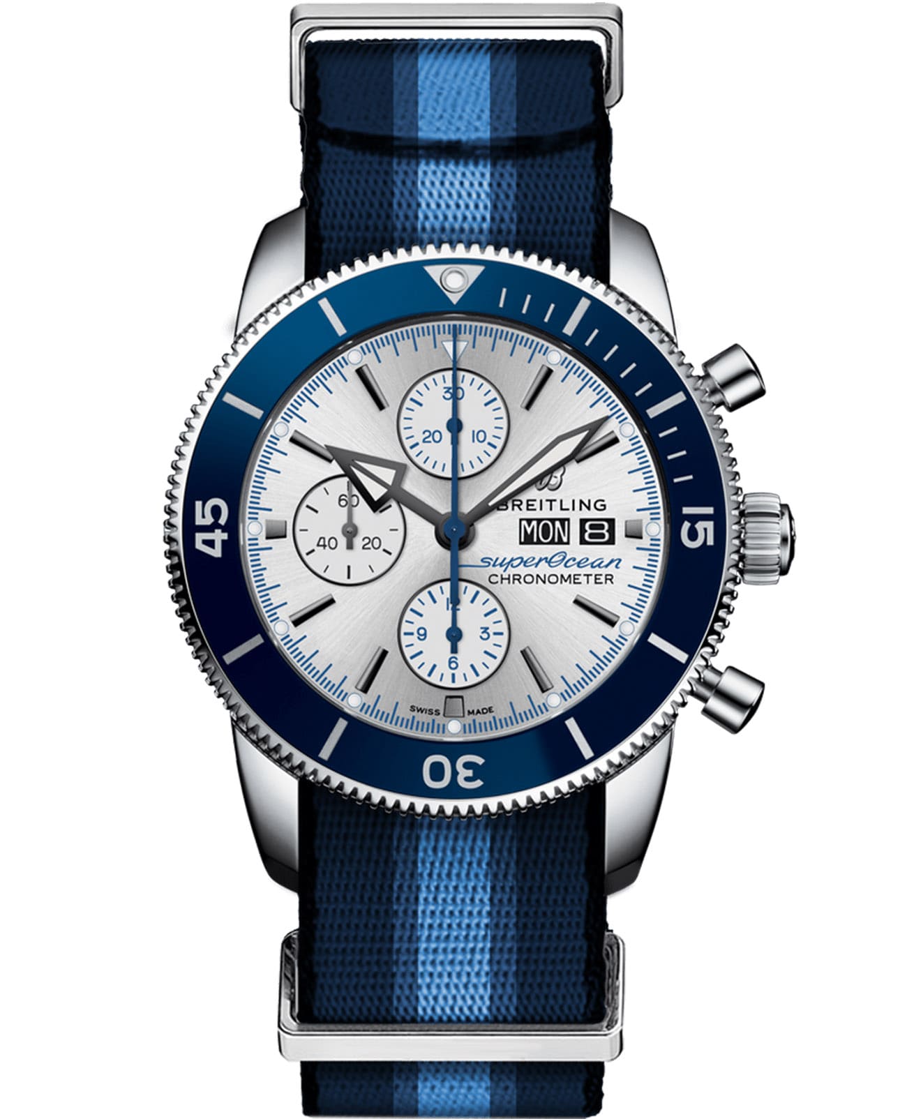 Breitling Breitling Superocean Heritage Chronograph 44 Ocean Conservancy Limited Edition A133131A1G1W1  A133131A1G1W1 механические мужские часы серебристый циферблат, браслет тканевый — вид спереди