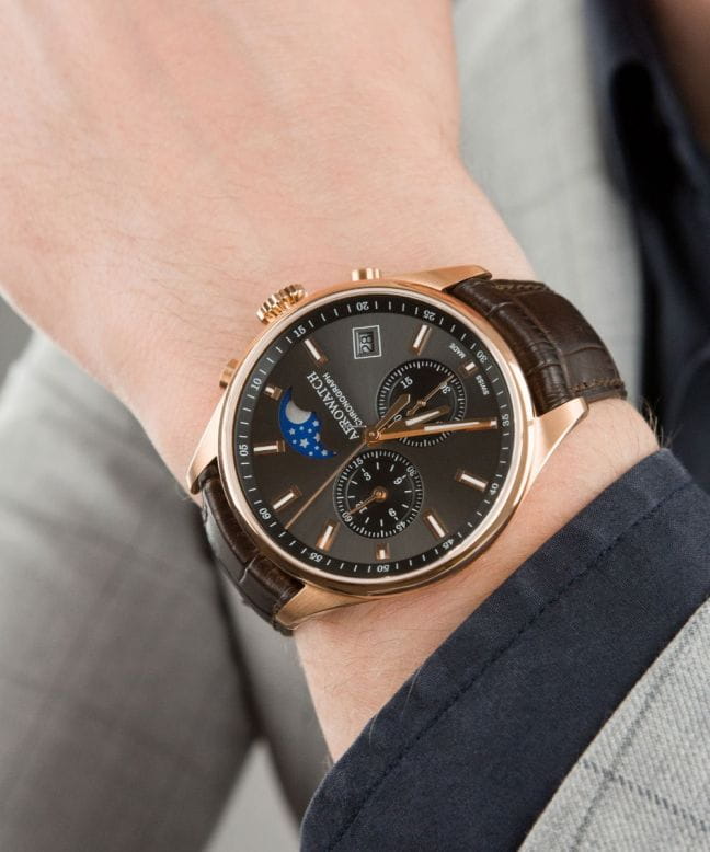 Aerowatch Aerowatch Les Grandes Classiques 78990 RO02,  швейцария мужские часы на браслете кожаный боковой вид