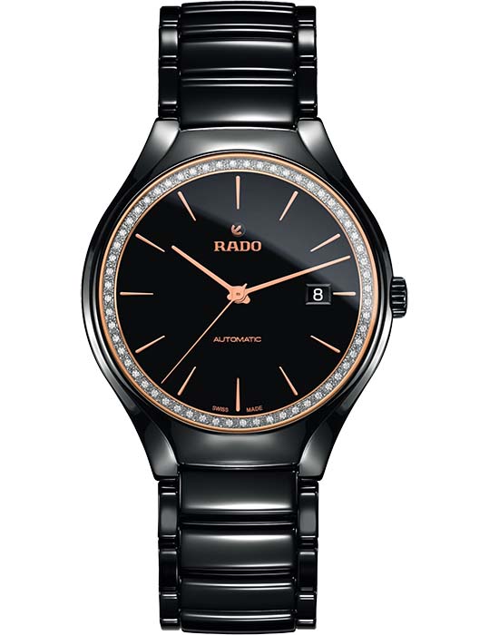 Rado Rado True Automatic Diamonds R27056852 Automatic R27056852 механические женские часы черный циферблат, браслет высокотехнологичная керамика — вид спереди