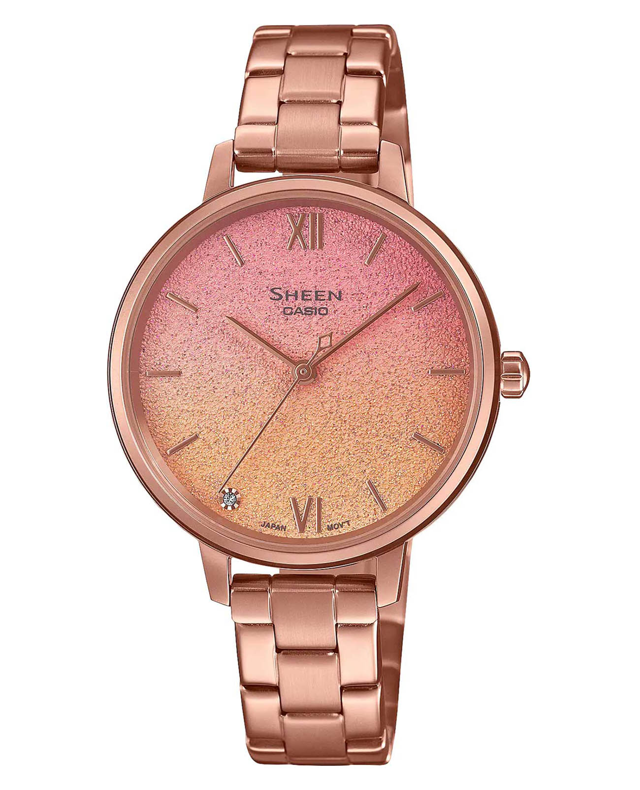 Casio Casio Sheen SHE-4548PG-4A  SHE-4548PG-4A кварцевые женские часы  циферблат, браслет нержавеющая сталь — вид спереди