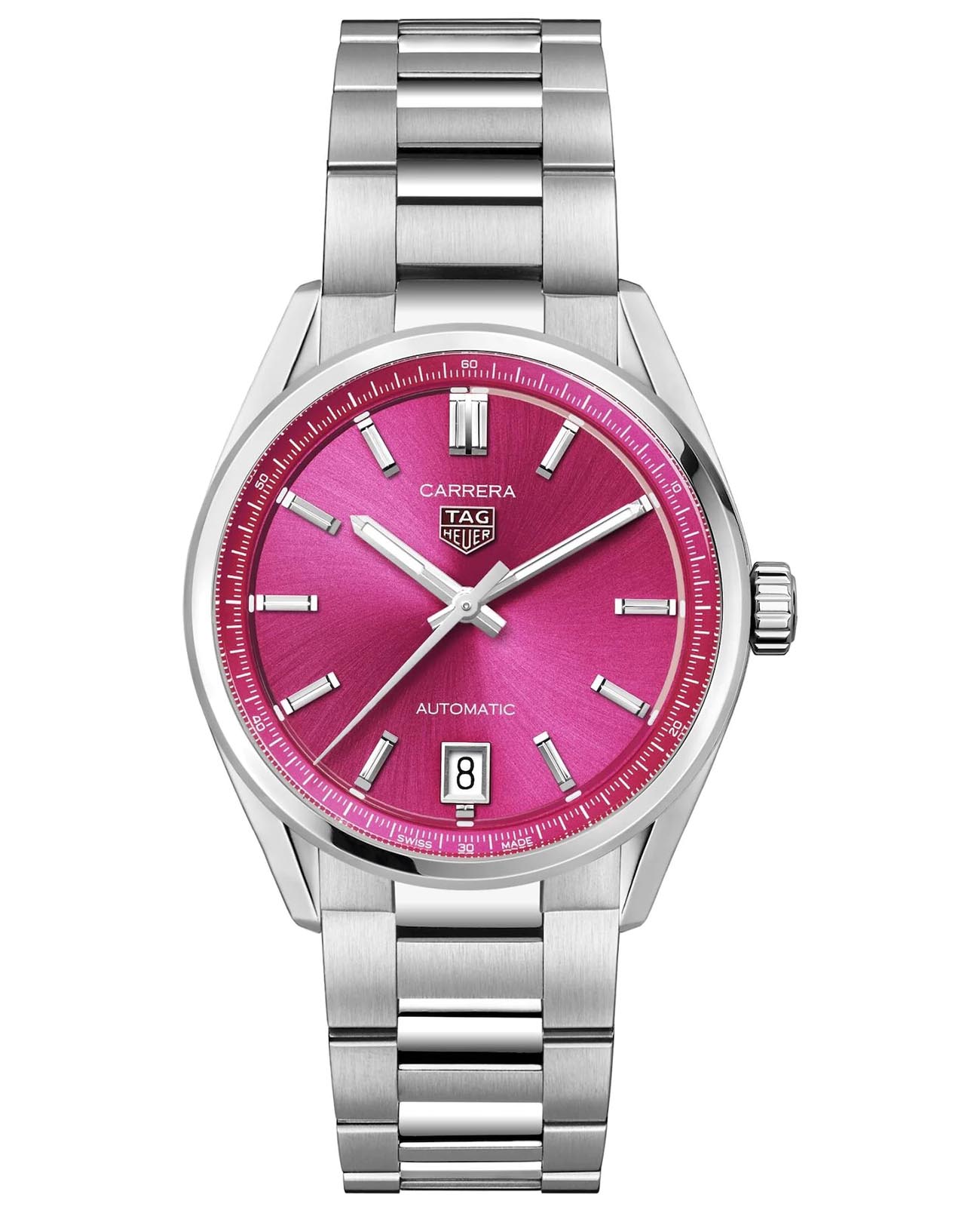 TAG Heuer TAG Heuer Carrera Date WBN2313.BA0001  WBN2313.BA0001 механические женские часы розовый циферблат, браслет нержавеющая сталь — вид спереди