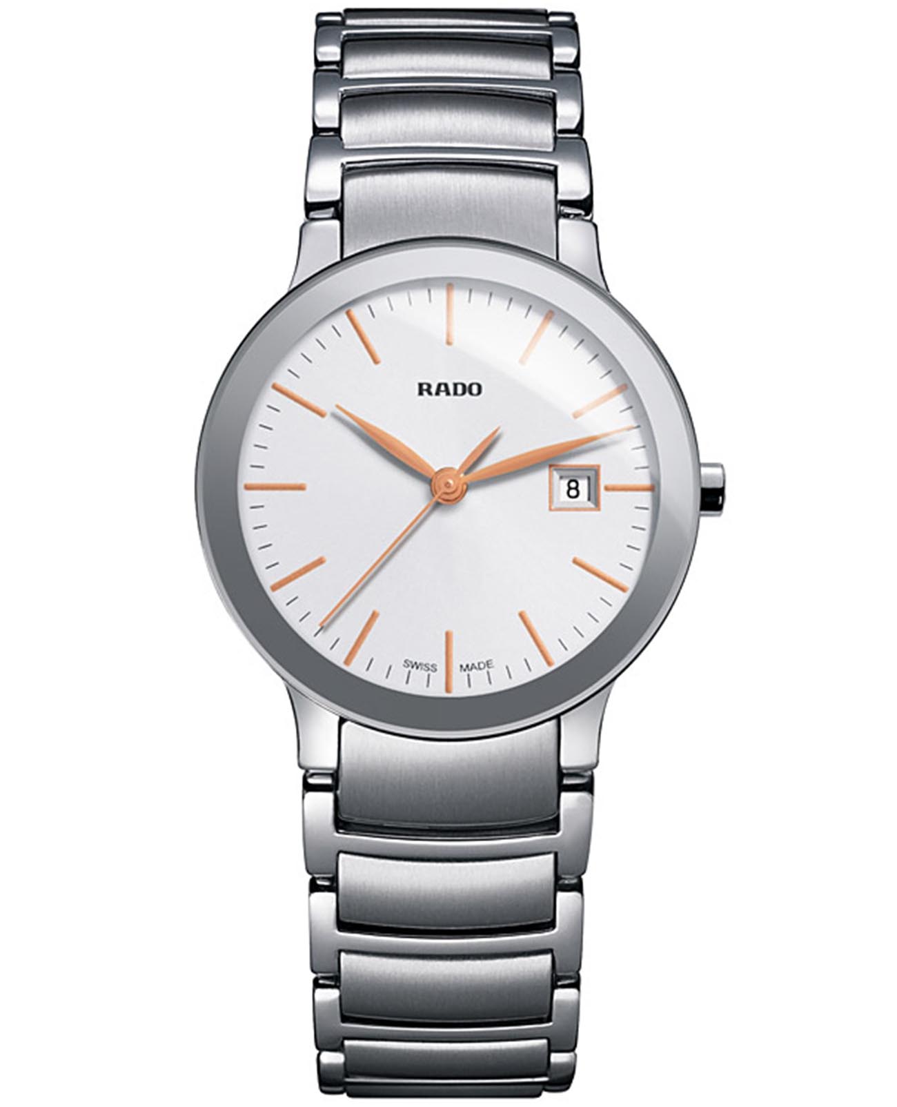 Rado Rado Centrix R30928123  R30928123 кварцевые женские часы белый циферблат, браслет сталь + керамические вставки — вид спереди