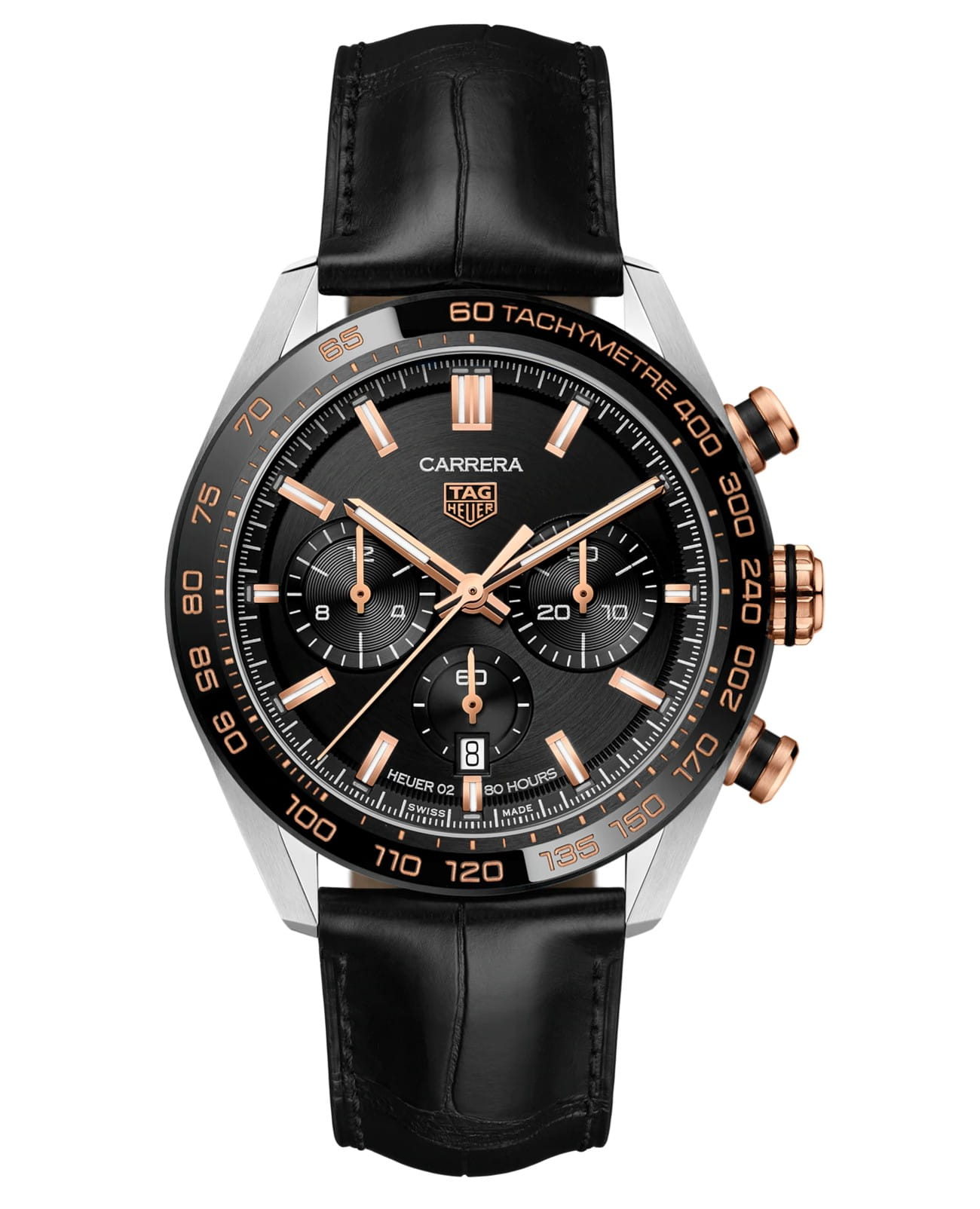 TAG Heuer TAG Heuer Carrera CBN2A5A.FC6481  CBN2A5A.FC6481 механические мужские часы черный циферблат, браслет кожаный — вид спереди