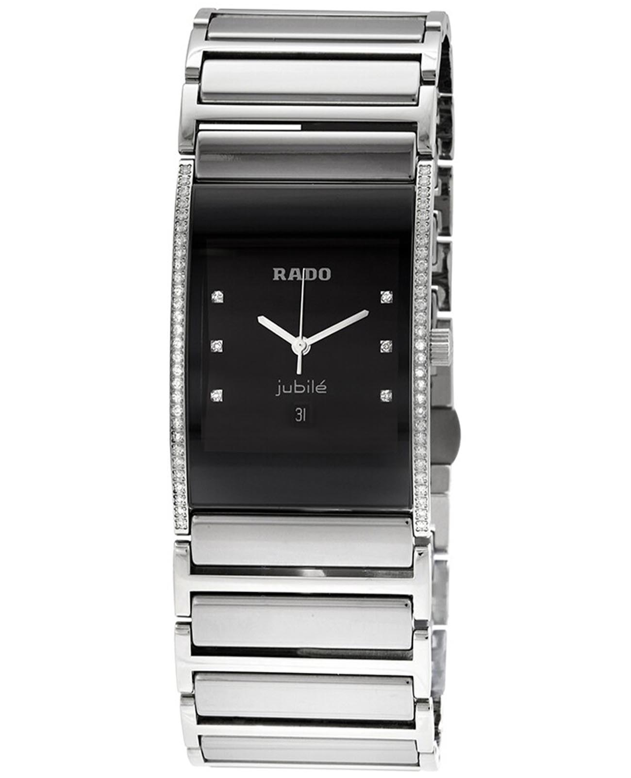 Rado Rado Integral Diamonds R20757752  R20757752 кварцевые женские часы черный циферблат, браслет сталь + керамические вставки — вид спереди