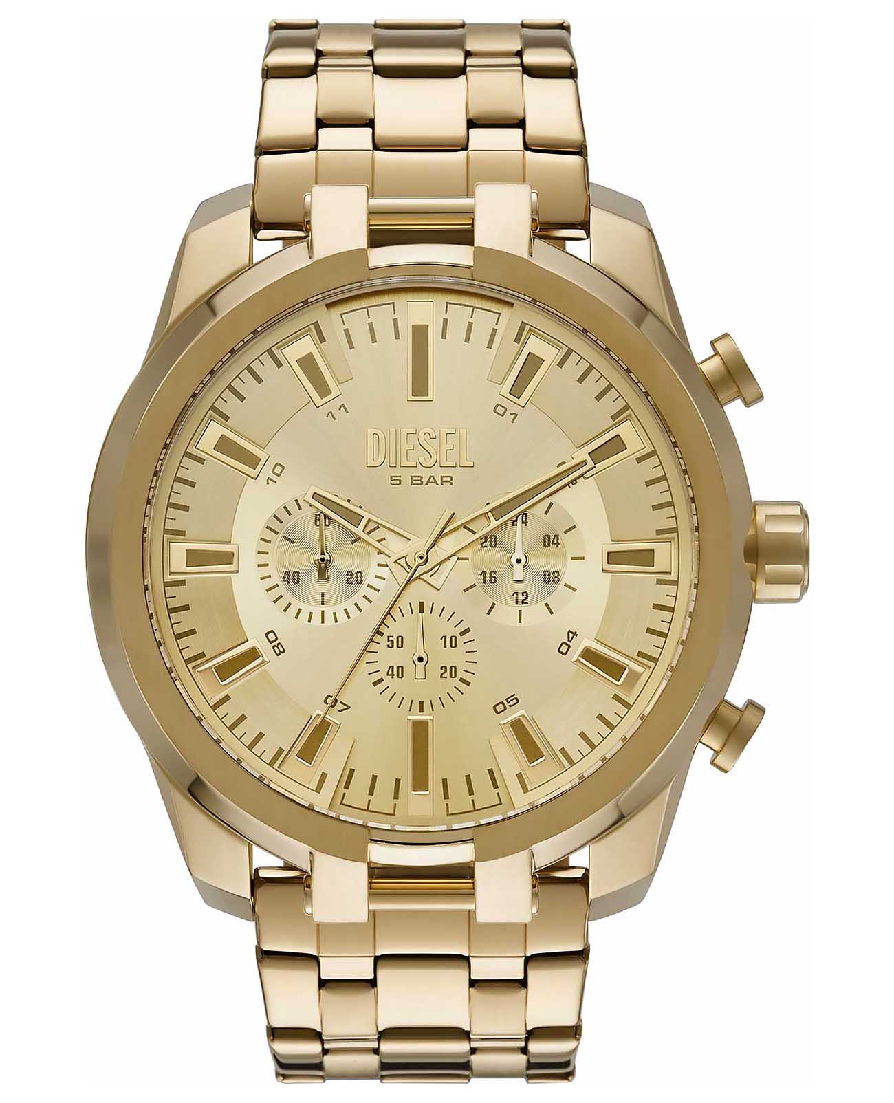 Diesel Diesel Split DZ4590  DZ4590 кварцевые мужские часы золотой циферблат, браслет сталь с ip покрытием — вид спереди