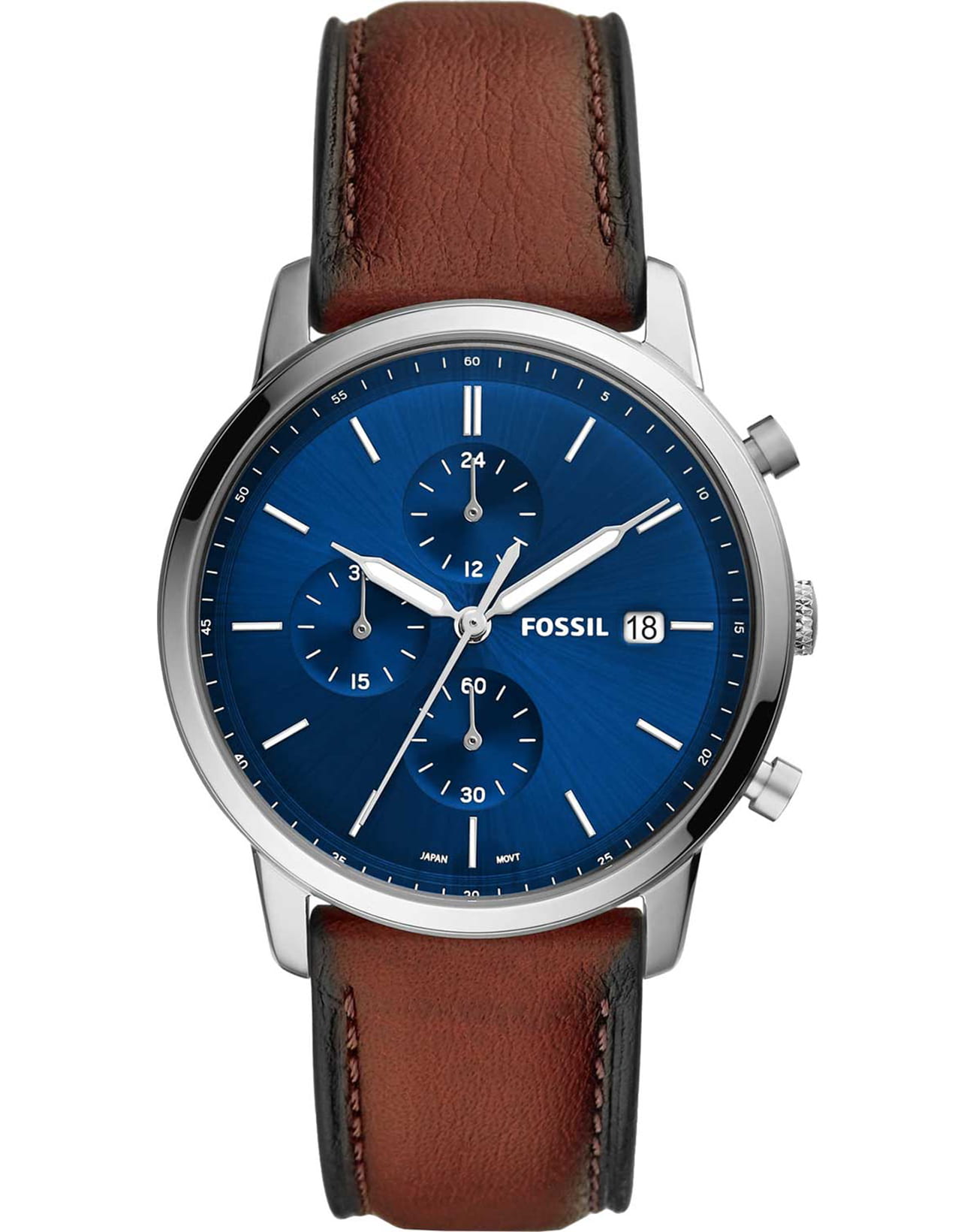 Fossil Fossil Georgia  FS5850  FS5850 кварцевые мужские часы синий циферблат, браслет кожаный — вид спереди