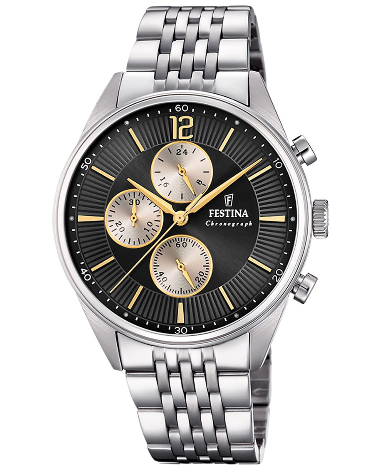 Festina Festina Timeless Chrono F20285/A  F20285/A кварцевые мужские часы черный циферблат, браслет нержавеющая сталь — вид спереди