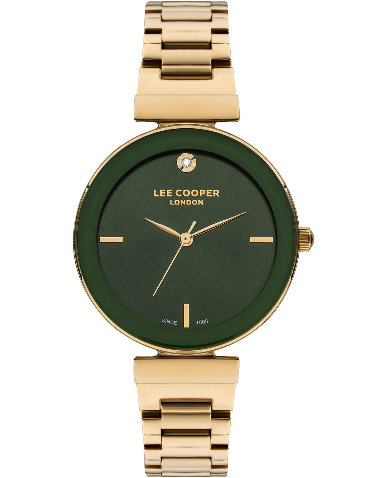 Lee Cooper Lee Cooper LC07711.270  LC07711.270 кварцевые женские часы зеленый циферблат, браслет нержавеющая сталь с ip-покрытием — вид спереди