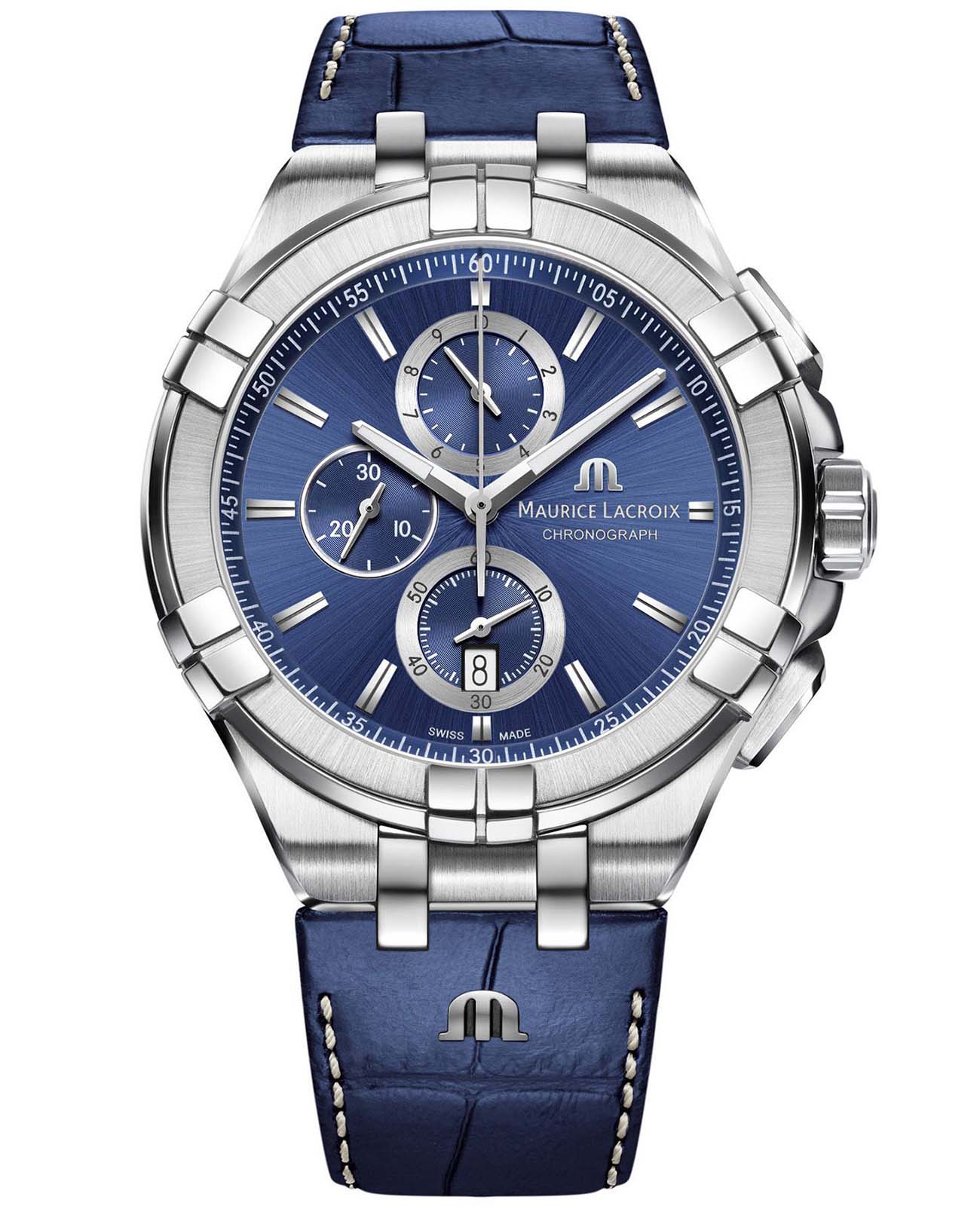 Maurice Lacroix Maurice Lacroix Aikon Chronograph AI1018-SS001-430-1  AI1018-SS001-430-1 кварцевые мужские часы синий циферблат, браслет кожаный — вид спереди