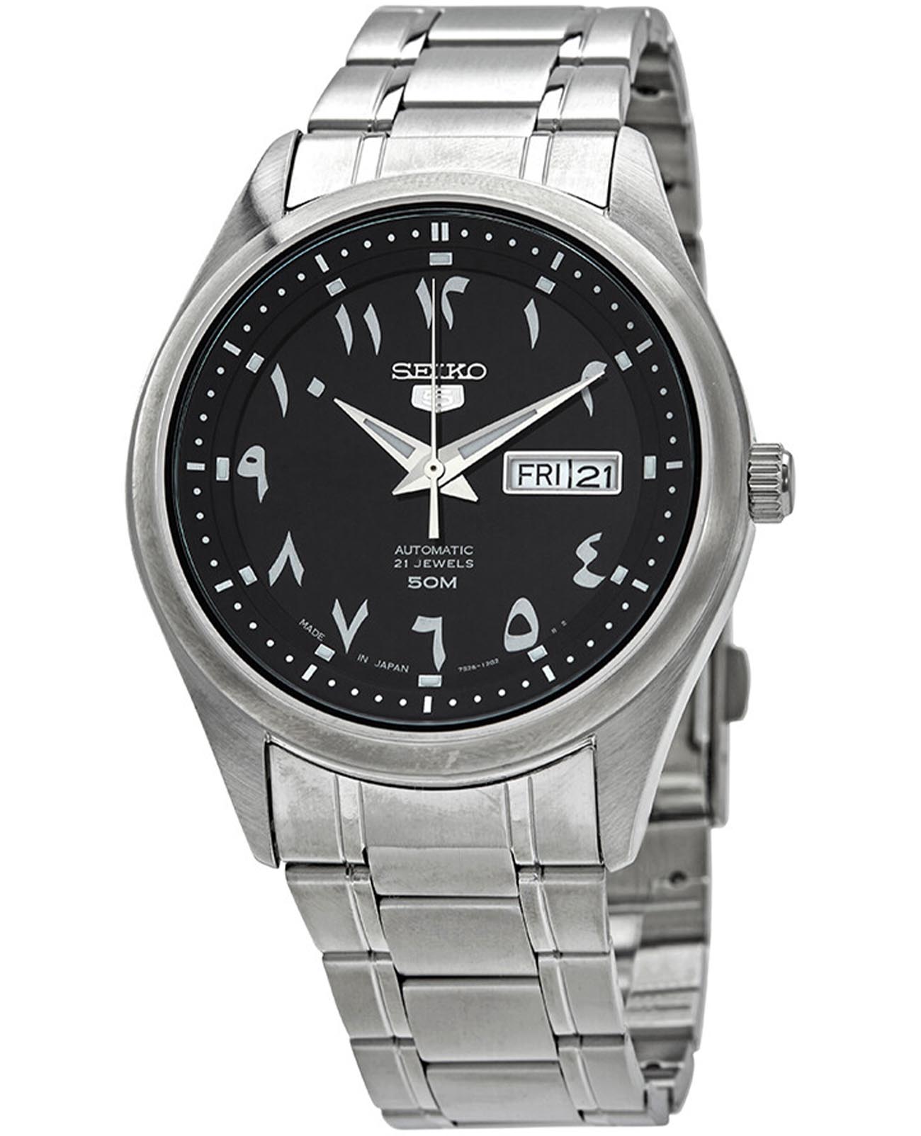 Seiko Seiko 5 Regular SNKP21J1  SNKP21J1 механические мужские часы черный циферблат, браслет нержавеющая сталь — вид спереди