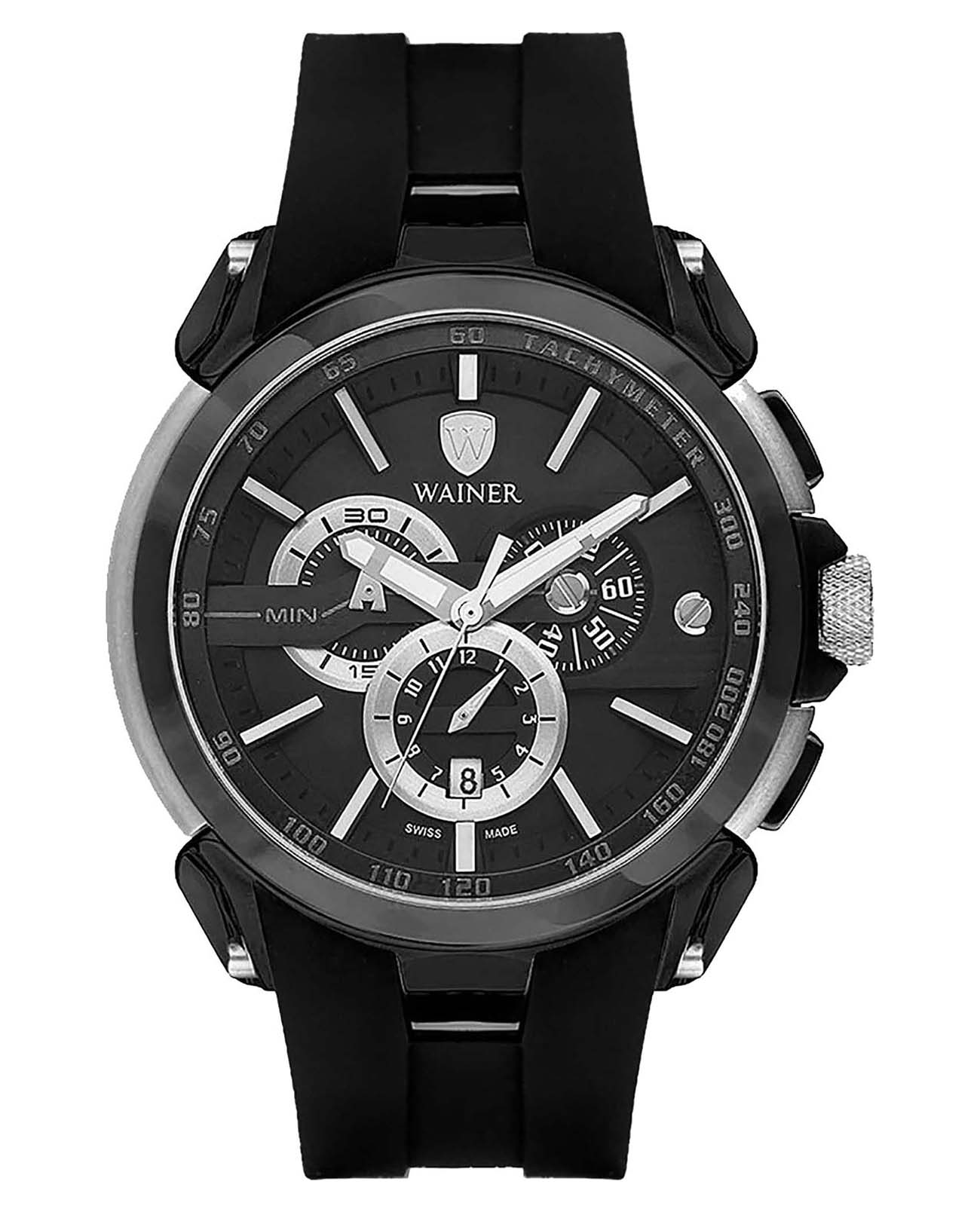 Wainer Wainer Trio WA.16910-F  WA.16910-F кварцевые мужские часы черный циферблат, браслет силикон — вид спереди