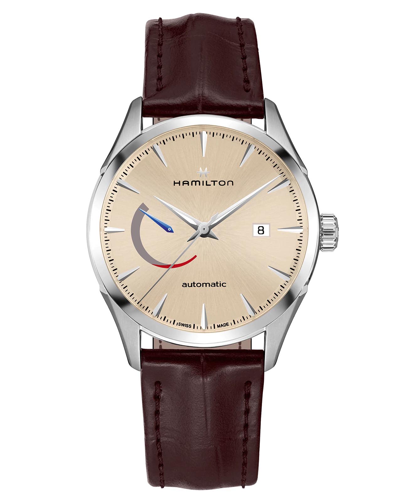 Hamilton Hamilton Jazzmaster Power Reserve Auto H32635521  H32635521 механические мужские часы шампань циферблат, браслет кожаный — вид спереди