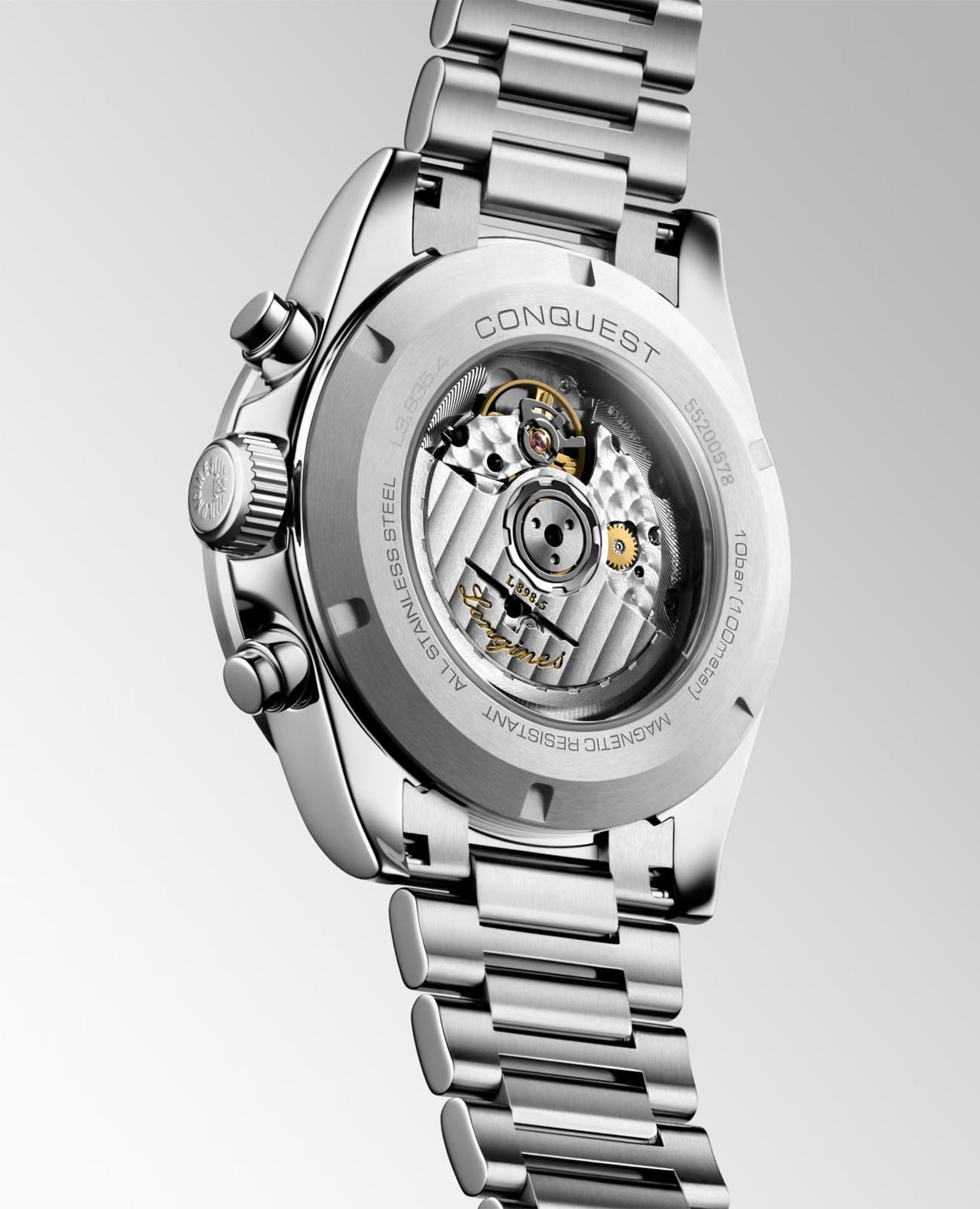 Longines Longines Conquest L3.835.4.32.6, hydroconquest швейцария мужские часы на браслете нержавеющая сталь боковой вид