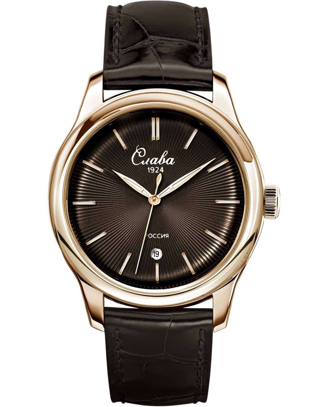 Слава Слава Сенат 2493535/300-2115  2493535/300-2115 кварцевые мужские часы коричневый циферблат, браслет кожаный — вид спереди