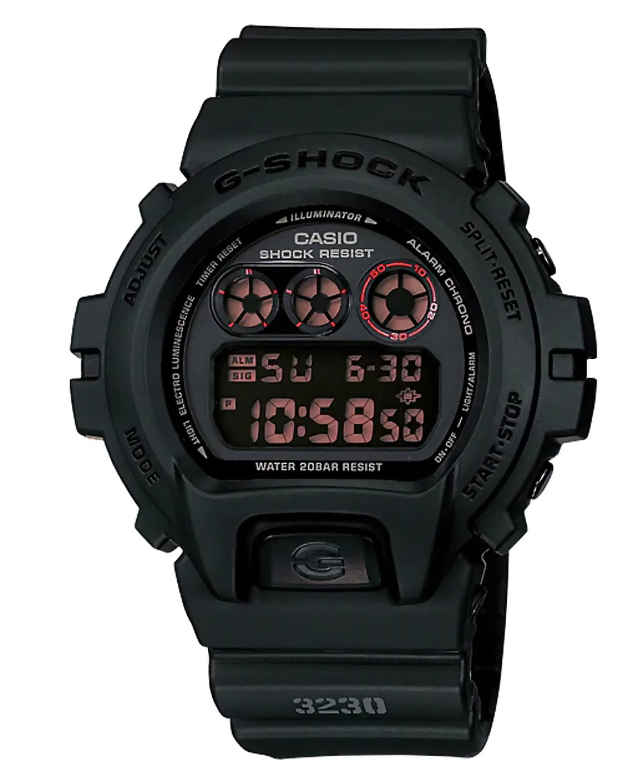 Casio Casio G-Shock DW-6900MS-1  DW-6900MS-1D электронные мужские часы черный циферблат, браслет пластик — вид спереди