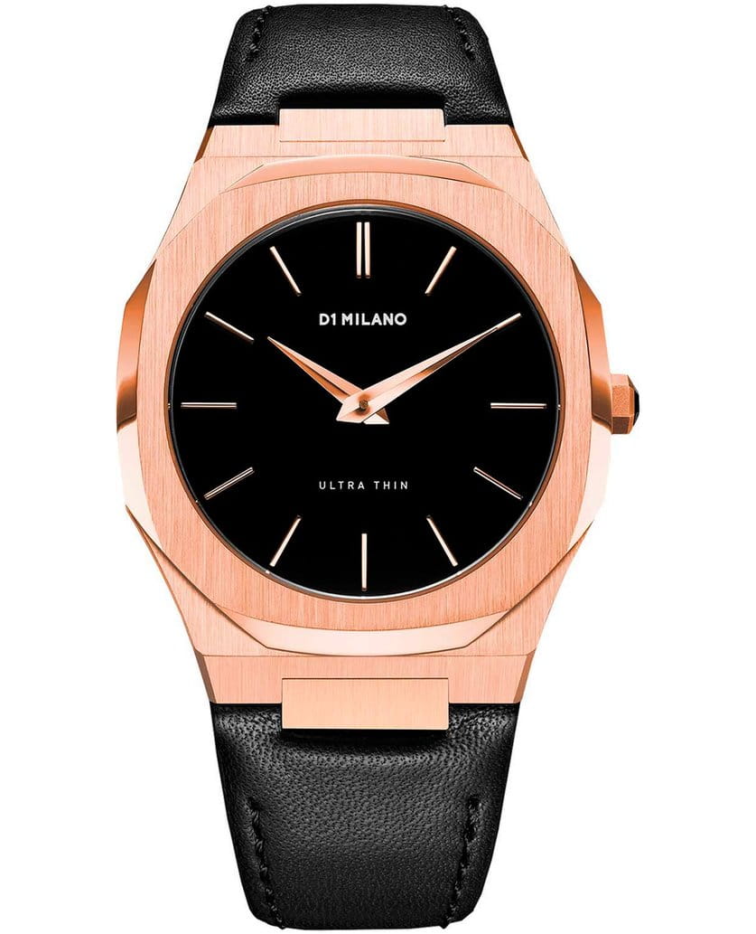 D1 Milano D1 Milano Ultra Thin UTLJ03  UTLJ03 кварцевые мужские часы черный циферблат, браслет кожаный — вид спереди
