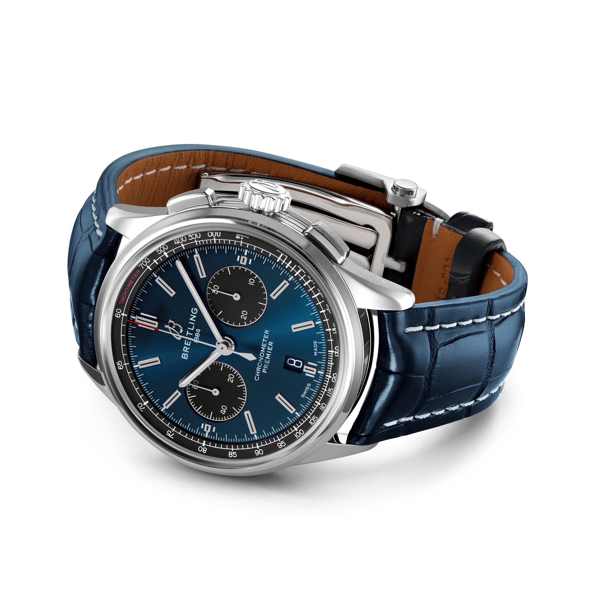 Breitling Breitling Premier B01 Chronograph 42 AB0118221C1P1, premier швейцария мужские часы на браслете кожаный боковой вид