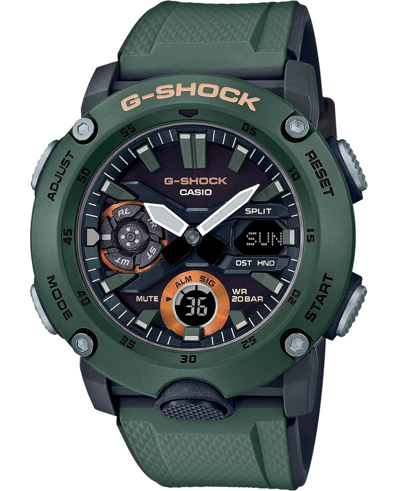 Casio Casio G-Shock GA-2000-3A GA-2000 GA-2000-3A электронные мужские часы черный циферблат, браслет пластик — вид спереди