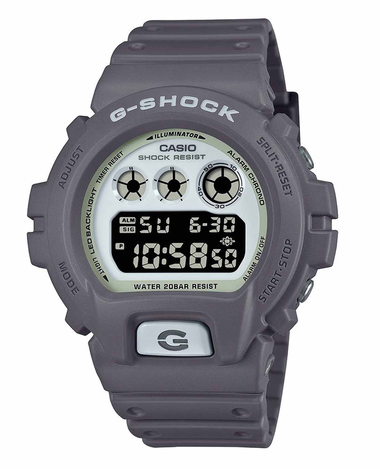Casio Casio G-Shock DW-6900HD-8DR  DW-6900HD-8DR электронные мужские часы серый циферблат, браслет пластик — вид спереди