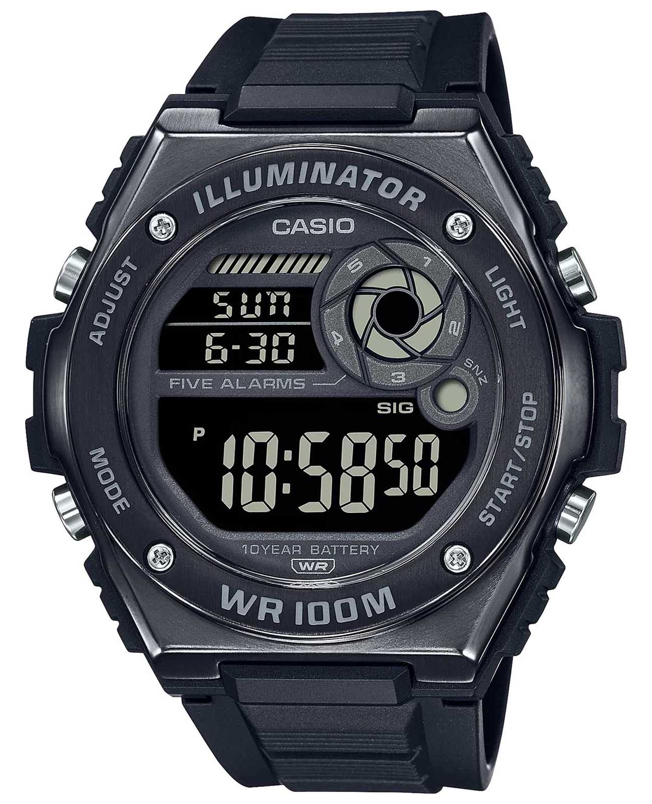 Casio Casio Collection MWD-100HB-1BVEF  MWD-100HB-1BVEF кварцевые мужские часы черный циферблат, браслет пластик — вид спереди
