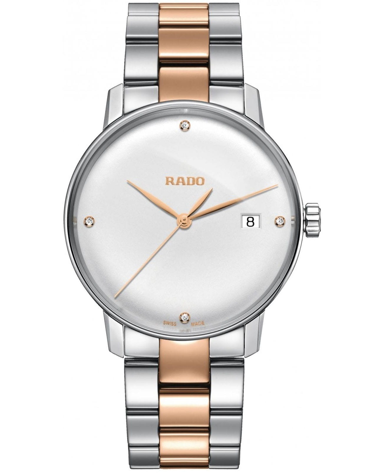Rado Rado Coupole R22864722  R22864722 кварцевые мужские часы белый циферблат, браслет нержавеющая сталь с pvd-покрытием — вид спереди