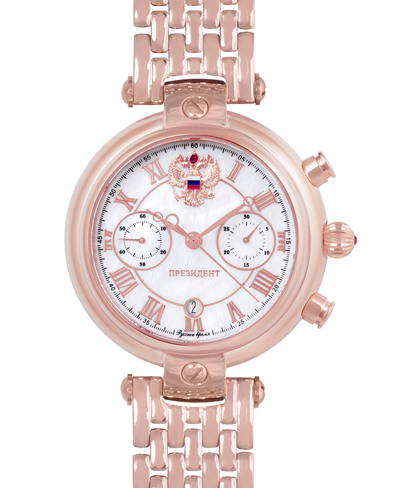 Президент Президент 4449244бр  4449244бр механические мужские часы белый циферблат, браслет нержавеющая сталь — вид спереди