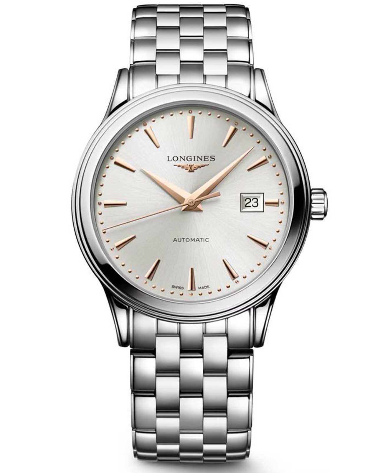 Longines Longines Flagship  L4.984.4.70.6  L49844706 механические мужские часы бежевый циферблат, браслет нержавеющая сталь — вид спереди