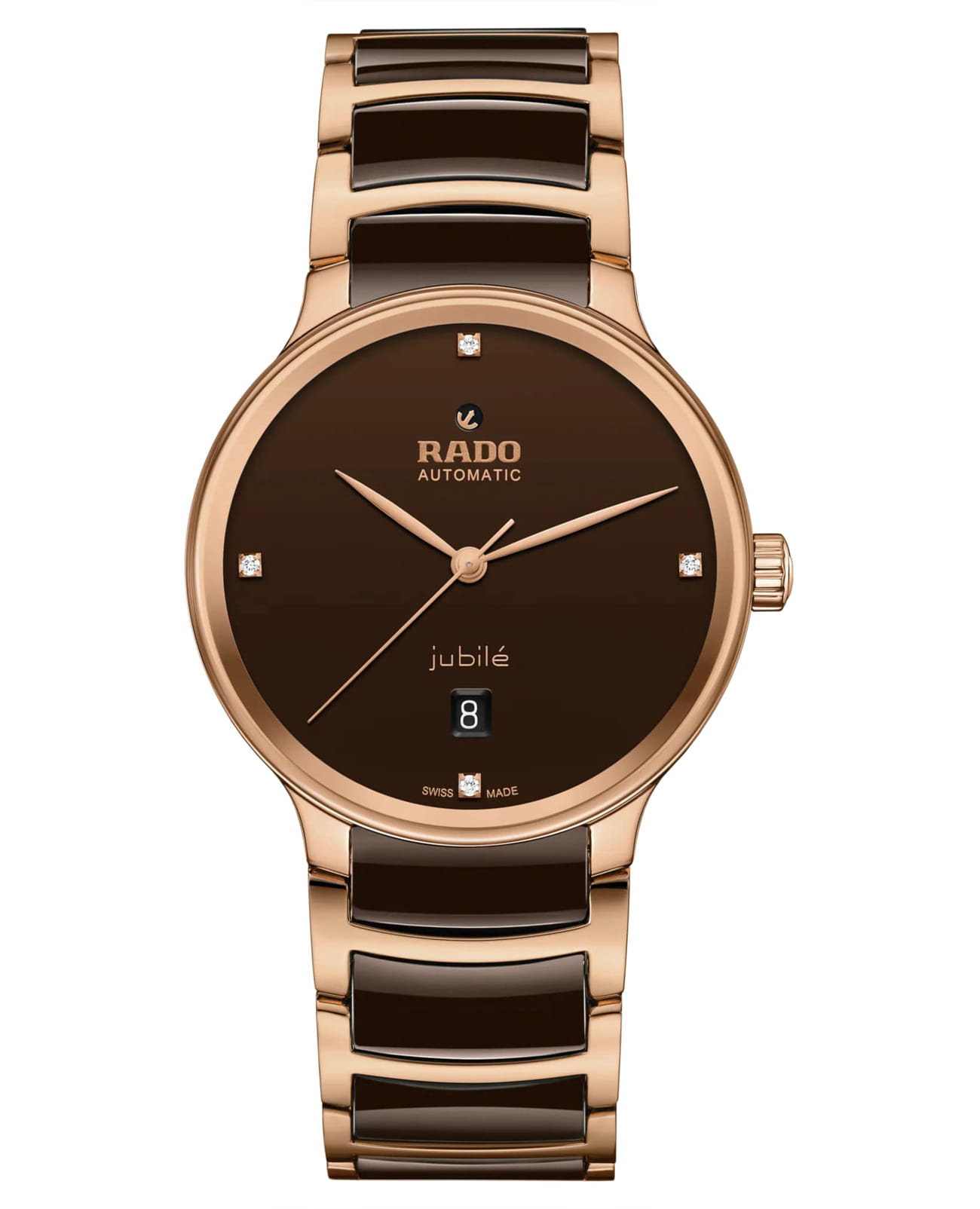Rado Rado Centrix Automatic R30017712 Automatic R30017712 механические мужские часы коричневый циферблат, браслет высокотехнологичная керамика + нержавеющая сталь с pvd покрытием — вид спереди