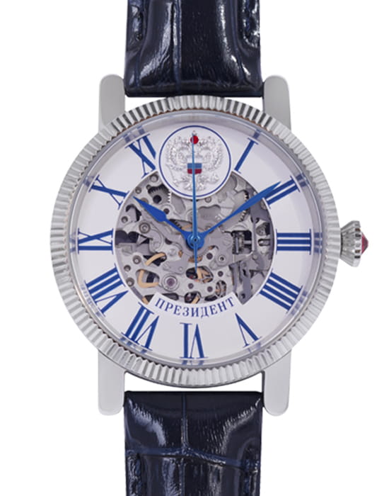 Президент Президент 4500160  4500160 механические мужские часы белый циферблат, браслет кожаный — вид спереди