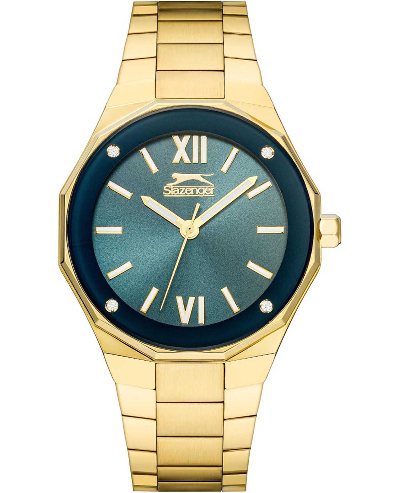 Slazenger Slazenger SL.09.2258.3.04  SL.09.2258.3.04 кварцевые женские часы зеленый циферблат, браслет суперметалл с ip покрытием — вид спереди