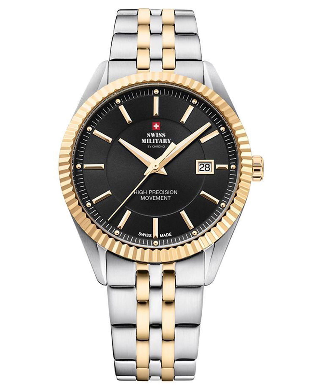 Swiss Military by Chrono Swiss Military by Chrono Сверхточные SM34065.04  SM34065.04 кварцевые мужские часы черный циферблат, браслет сталь c pvd покрытием — вид спереди