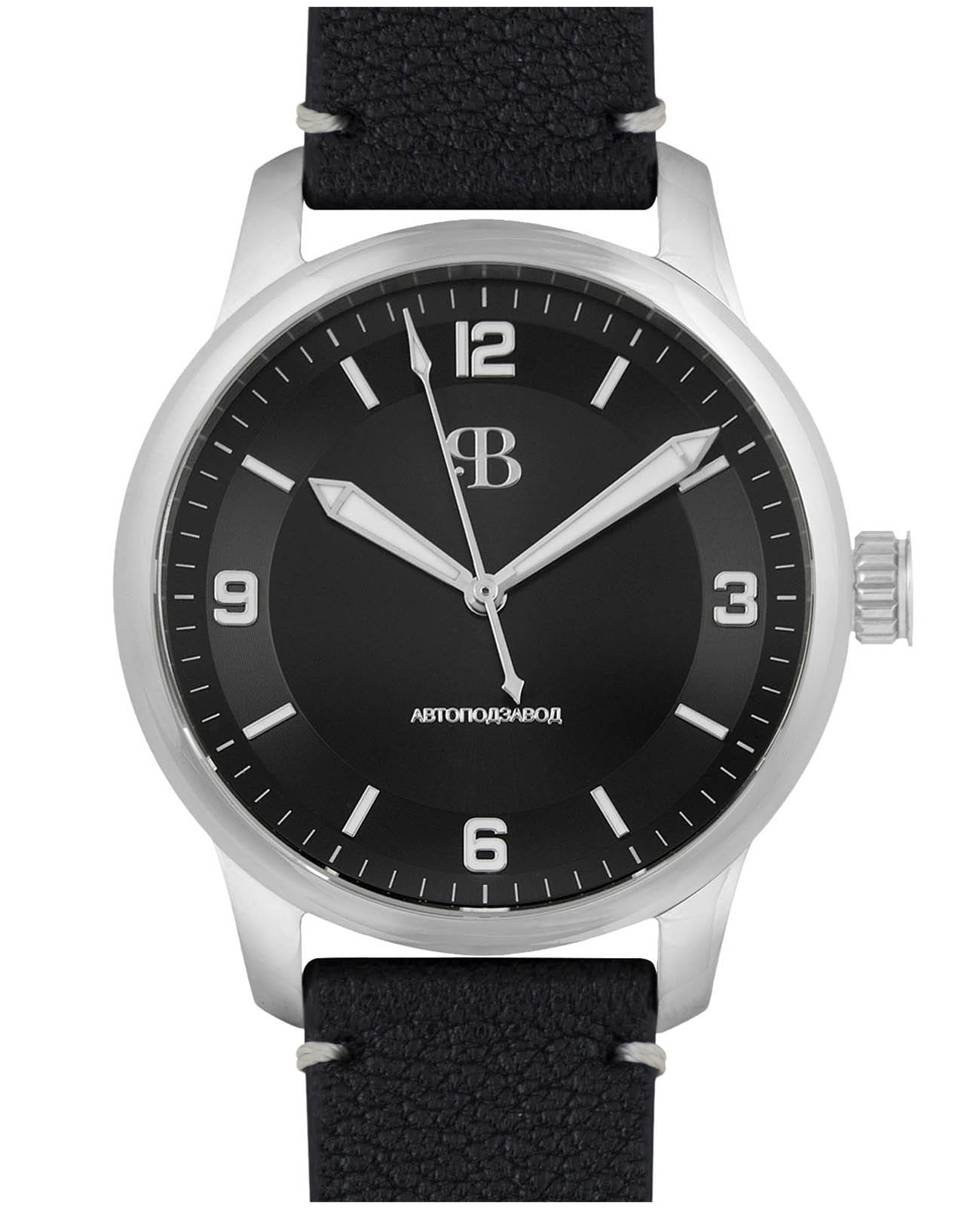 Русское Время Русское Время 3910202  3910202 механические мужские часы черный циферблат, браслет кожаный — вид спереди