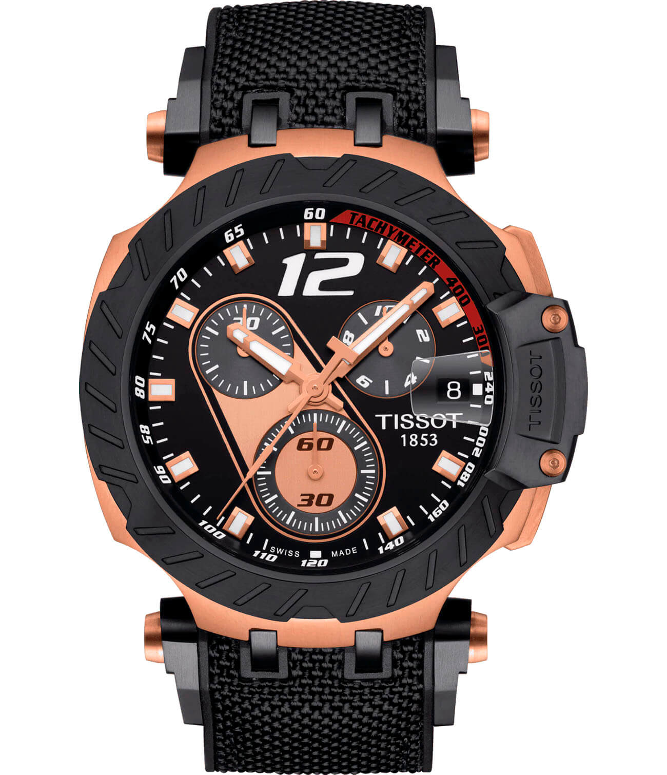 Tissot Tissot T-Race Motogp Chronograph T115.417.37.057.00 T Race T1154173705700 кварцевые мужские часы черный циферблат, браслет каучук — вид спереди