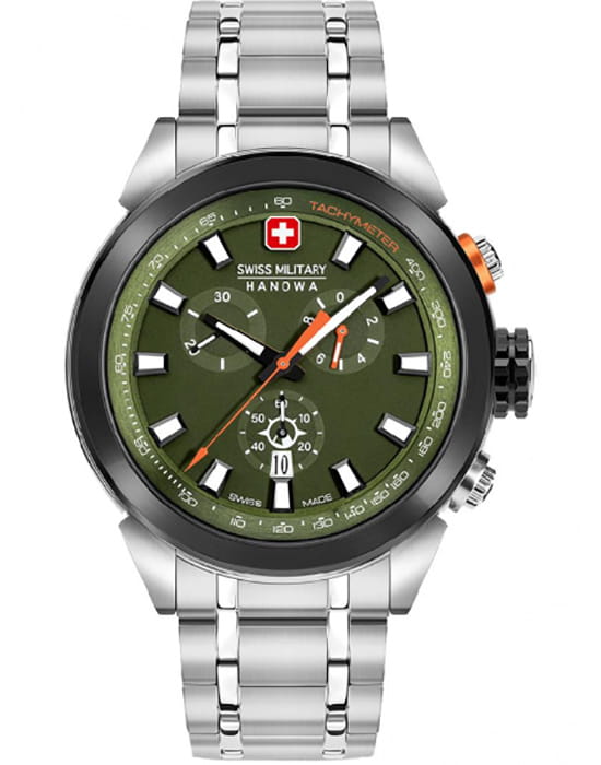 Swiss Military Hanowa Swiss Military Hanowa SMWGI2100271  SMWGI2100271 кварцевые мужские часы зеленый циферблат, браслет нержавеющая сталь — вид спереди