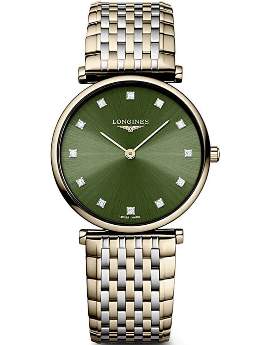 Longines Longines La Grande Classique L4.512.1.08.7  L45121087 кварцевые женские часы зеленый циферблат, браслет сталь c pvd покрытием — вид спереди