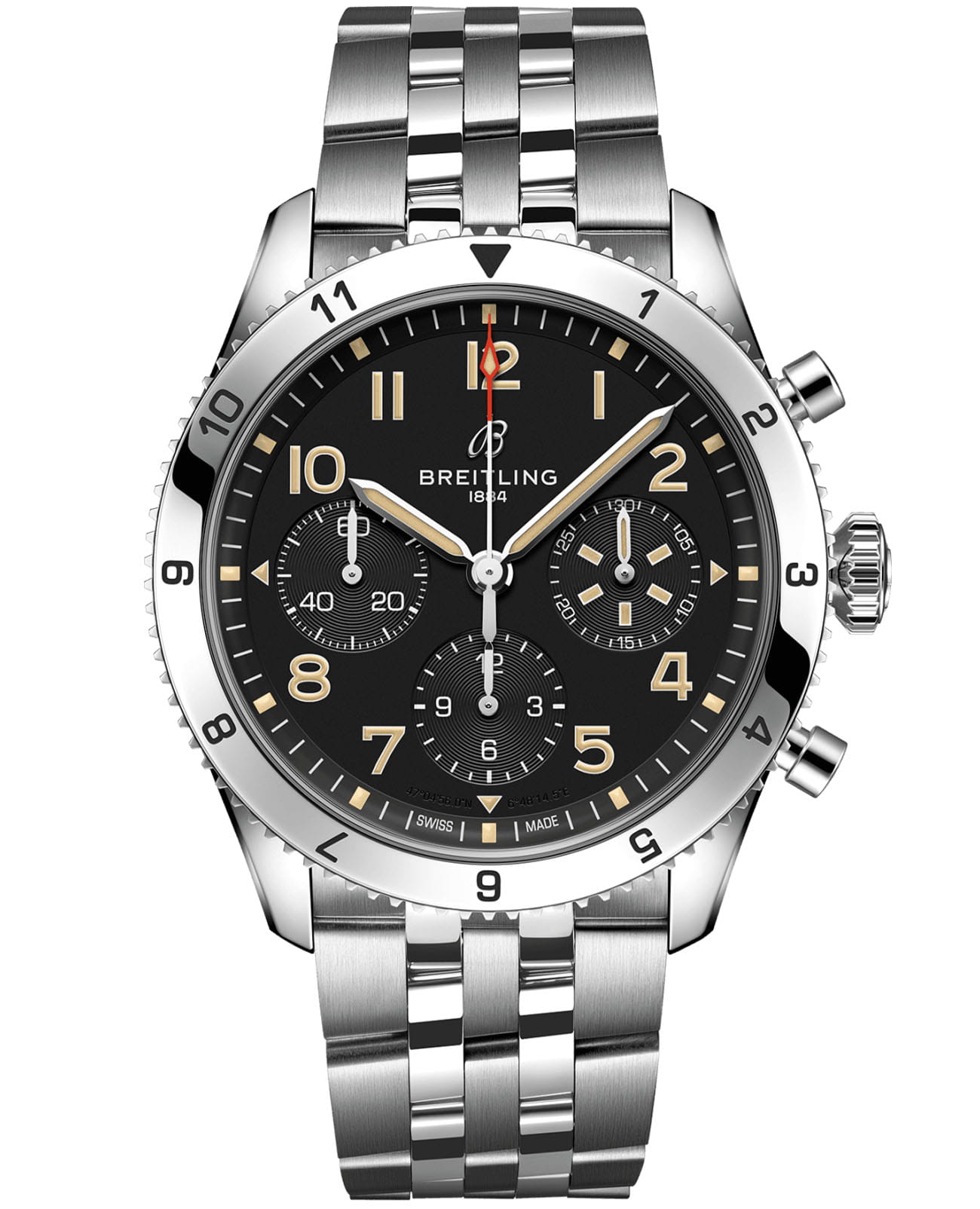 Breitling Breitling Classic Avi Chronograph 42 P-51 Mustang A233803A1B1A1  A233803A1B1A1 механические мужские часы черный циферблат, браслет нержавеющая сталь — вид спереди