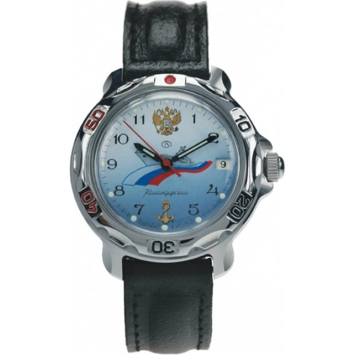 Восток Восток командирские 811619  811619 механические мужские часы  циферблат, браслет кожа + текстиль — вид спереди