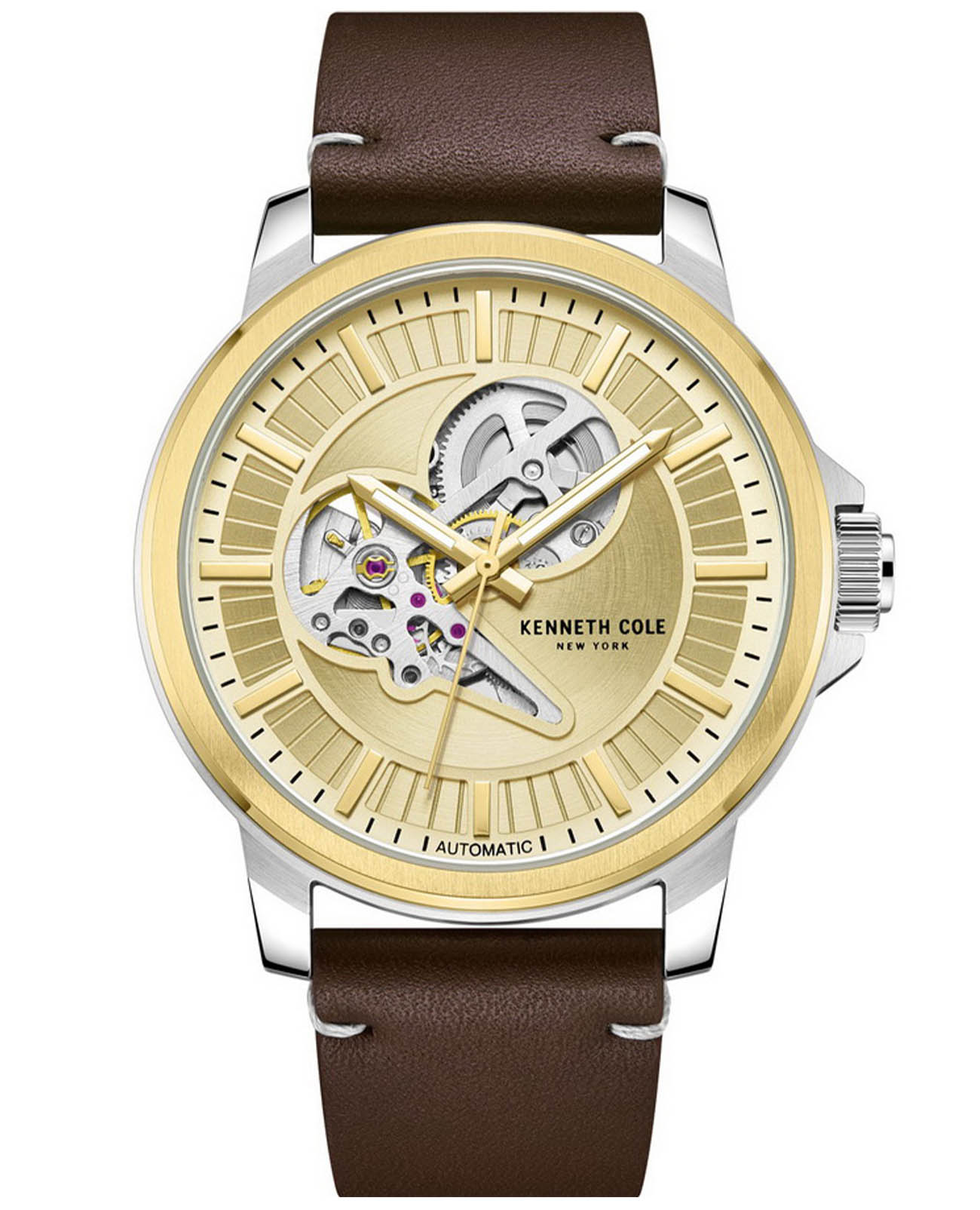 Kenneth Cole Kenneth Cole Automatic KCWGE2217004  KCWGE2217004 механические мужские часы золотой циферблат, браслет кожаный — вид спереди